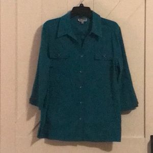 JM Collection Snap Down Teal Shirt